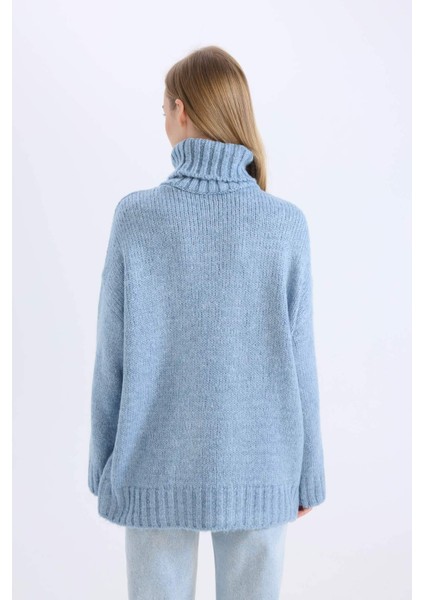 Oversize Geniş Kalıp Balıkçı Yaka Basic Düz Triko Kazak Tunik A6445AX24CW