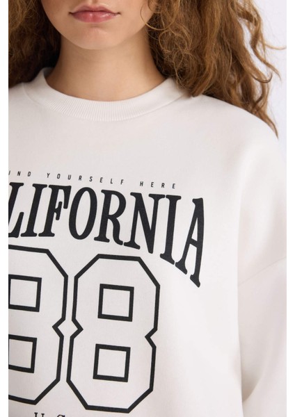 Loose Fit Bisiklet Yaka Baskılı Kalın Sweatshirt E3388AXNS