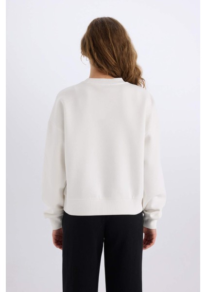 Loose Fit Bisiklet Yaka Baskılı Kalın Sweatshirt E3388AXNS