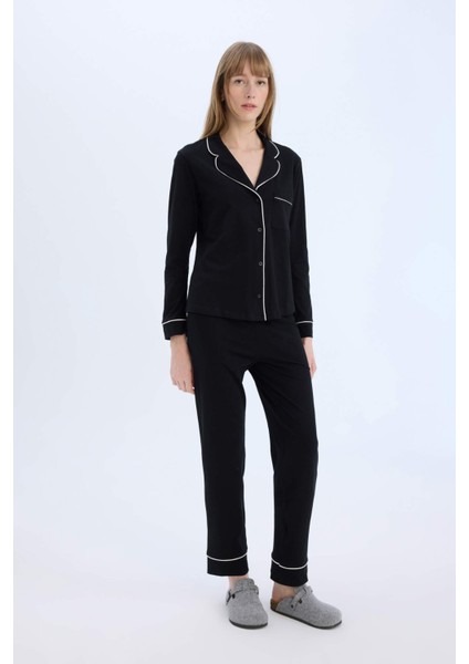 Pijama Takımı Uzun Kollu Üst Esnek Belli Uzun Alt-Fall in Love D6846AX25SP