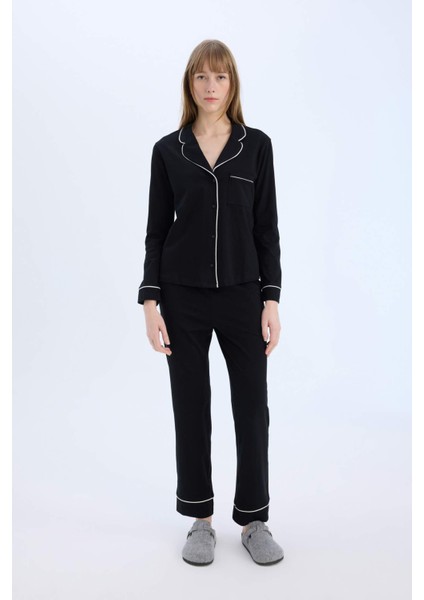 Pijama Takımı Uzun Kollu Üst Esnek Belli Uzun Alt-Fall in Love D6846AX25SP