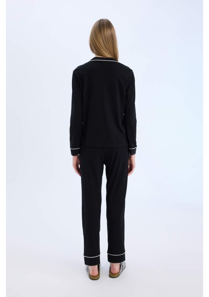 Pijama Takımı Uzun Kollu Üst Esnek Belli Uzun Alt-Fall in Love D6846AX25SP