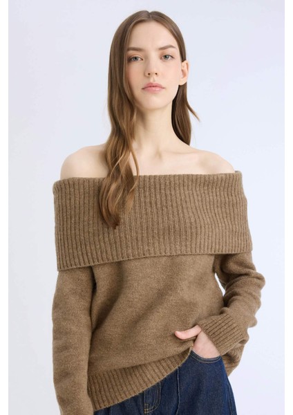 Regular Fit Açık Omuz Triko Kazak E4549AX24WN