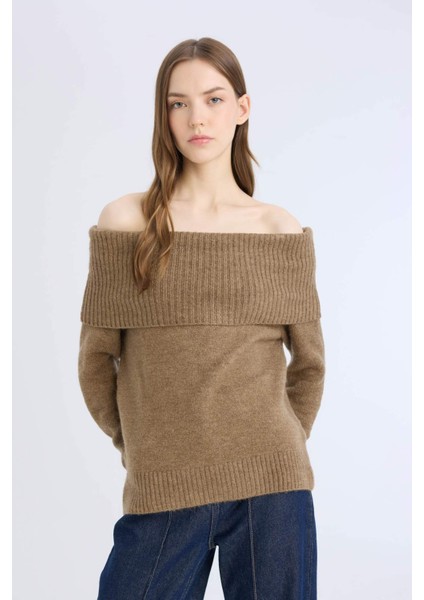 Regular Fit Açık Omuz Triko Kazak E4549AX24WN