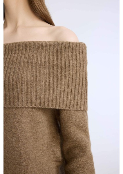 Regular Fit Açık Omuz Triko Kazak E4549AX24WN