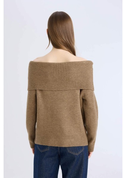 Regular Fit Açık Omuz Triko Kazak E4549AX24WN