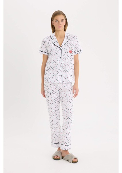 Pijama Takımı Kısa Kollu Düğmeli Üst Esnek Belli Uzun Alt-Fall in Love