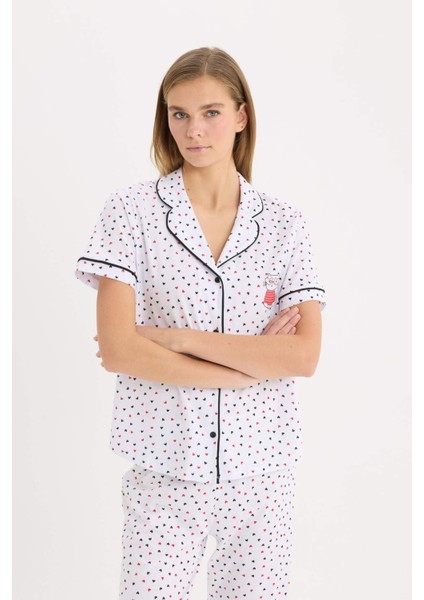 Pijama Takımı Kısa Kollu Düğmeli Üst Esnek Belli Uzun Alt-Fall in Love