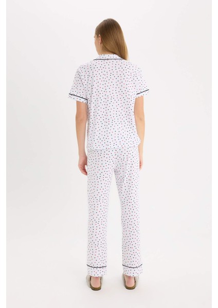 Pijama Takımı Kısa Kollu Düğmeli Üst Esnek Belli Uzun Alt-Fall in Love