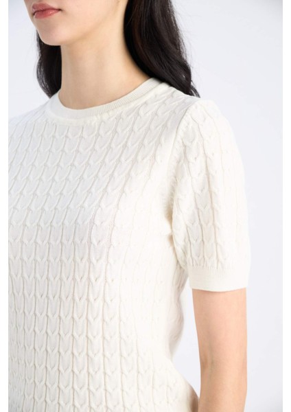 Regular Fit Bisiklet Yaka Basic Düz Triko Kısa Kollu Kazak D3306AX25SM