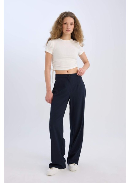 Wide Leg Kumaş Palazzo Pantolon Normal Bel Geniş Bol Paça Cepli Standart Boy D4356AX25SP