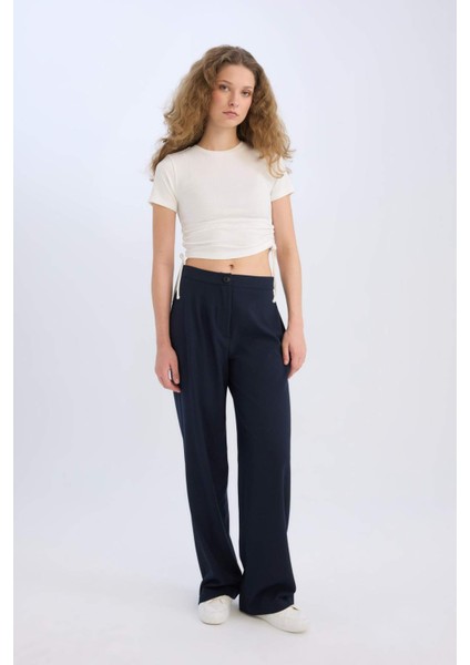 Wide Leg Kumaş Palazzo Pantolon Normal Bel Geniş Bol Paça Cepli Standart Boy D4356AX25SP