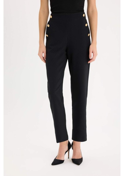 Carrot Fit Havuç Kalıp Kumaş Pantolon Basic Düz Cepli Yüksek Bel Düz Paça B1238AX25SP