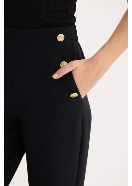 Carrot Fit Havuç Kalıp Kumaş Pantolon Basic Düz Cepli Yüksek Bel Düz Paça B1238AX25SP