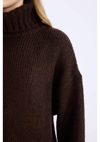 Oversize Geniş Kalıp Balıkçı Yaka Basic Düz Triko Kazak Tunik A6445AX24CW