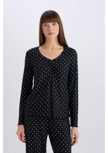 Pijama Takımı Softshell Uzun Kollu Üst Beli Lastikli Uzun Alt-Fall in Love D8453AX25SP