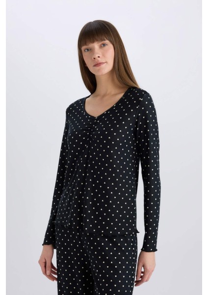 Pijama Takımı Softshell Uzun Kollu Üst Beli Lastikli Uzun Alt-Fall in Love D8453AX25SP