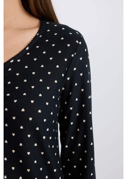 Pijama Takımı Softshell Uzun Kollu Üst Beli Lastikli Uzun Alt-Fall in Love D8453AX25SP