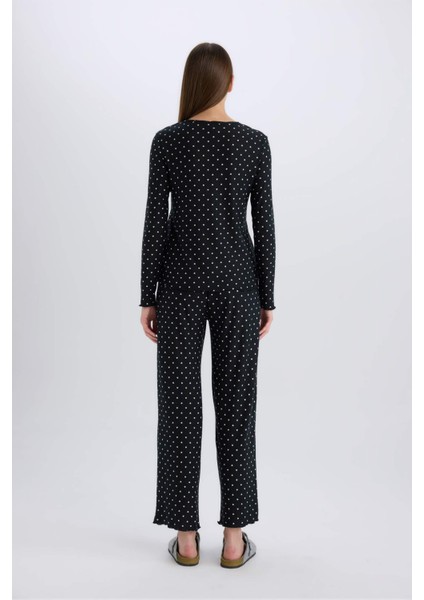 Pijama Takımı Softshell Uzun Kollu Üst Beli Lastikli Uzun Alt-Fall in Love D8453AX25SP