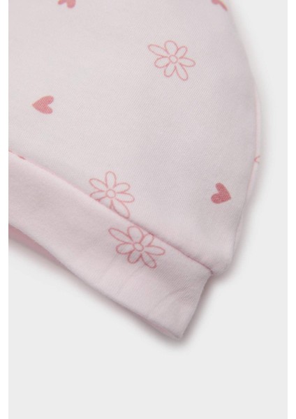 Kız Bebek Hastane Çıkışı 4'lü Takım Desenli Uzun Kollu Tişört Çıtçıtlı Kısa Kollu Body Beli Lastikli Alt Bere