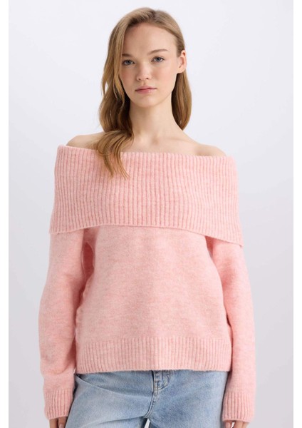 Regular Fit Açık Omuz Triko Kazak E4549Ax24Wn