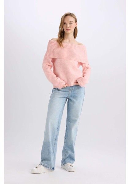 Regular Fit Açık Omuz Triko Kazak E4549Ax24Wn