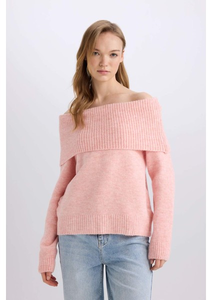 Regular Fit Açık Omuz Triko Kazak E4549Ax24Wn