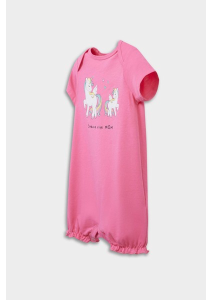 Kız Bebek Yenidoğan Unicorn Baskılı Penye 2'li Kısa Kollu Tulum E4025A525HS