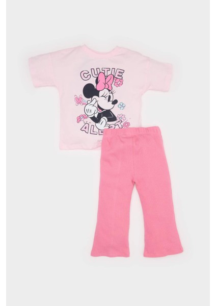 Kız Bebek Disney Mickey & Minnie 2'li Takım Kısa Kollu Tişört Fitilli Kaşkorse Beli Lastikli Tayt E4849A525SM