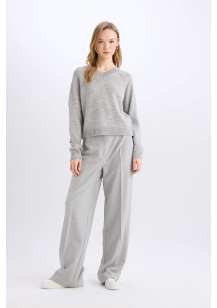 Standart Boy Kumaş Palazzo Pantolon Wide Leg Geniş Bol Paça Basic Düz Yüksek Bel C6402AX25SP