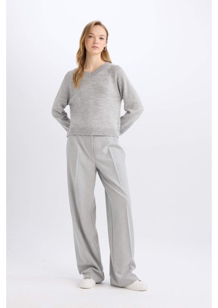 Standart Boy Kumaş Palazzo Pantolon Wide Leg Geniş Bol Paça Basic Düz Yüksek Bel C6402AX25SP