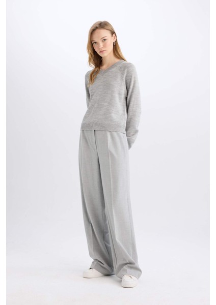 Standart Boy Kumaş Palazzo Pantolon Wide Leg Geniş Bol Paça Basic Düz Yüksek Bel C6402AX25SP