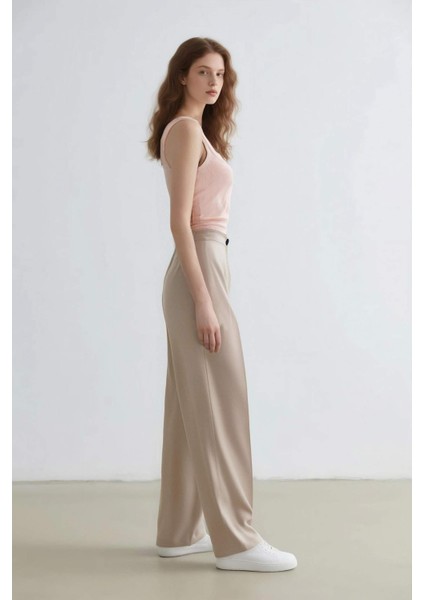 Standart Boy Kumaş Palazzo Pantolon Wide Leg Geniş Bol Paça Basic Düz Yüksek Bel