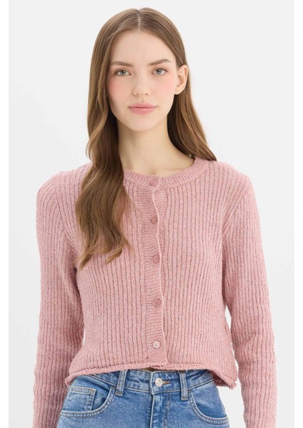 Slim Fit Dar Kesim Bisiklet Yaka Düğmeli Triko Hırka E4613AX25SP