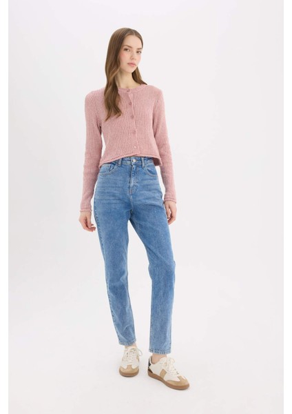 Slim Fit Dar Kesim Bisiklet Yaka Düğmeli Triko Hırka E4613AX25SP