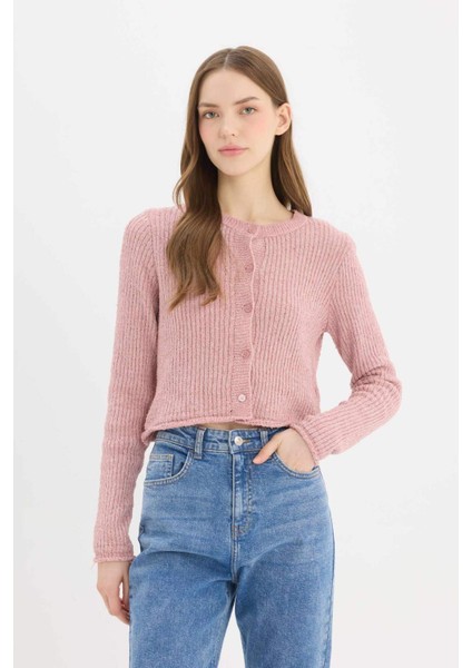 Slim Fit Dar Kesim Bisiklet Yaka Düğmeli Triko Hırka E4613AX25SP