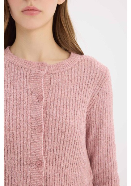 Slim Fit Dar Kesim Bisiklet Yaka Düğmeli Triko Hırka E4613AX25SP