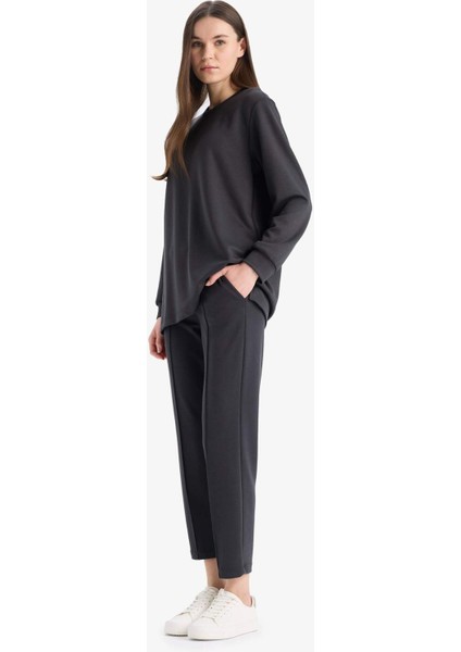 Regular Fit Beli Lastikli Cepli Basic Düz Pantolon E1954AX25SP