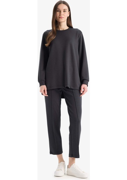 Regular Fit Beli Lastikli Cepli Basic Düz Pantolon E1954AX25SP