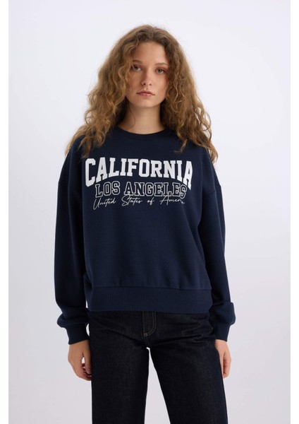 Loose Fit Bisiklet Yaka Baskılı Kalın Sweatshirt E3390AXNS