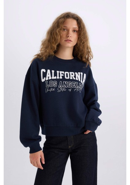 Loose Fit Bisiklet Yaka Baskılı Kalın Sweatshirt E3390AXNS