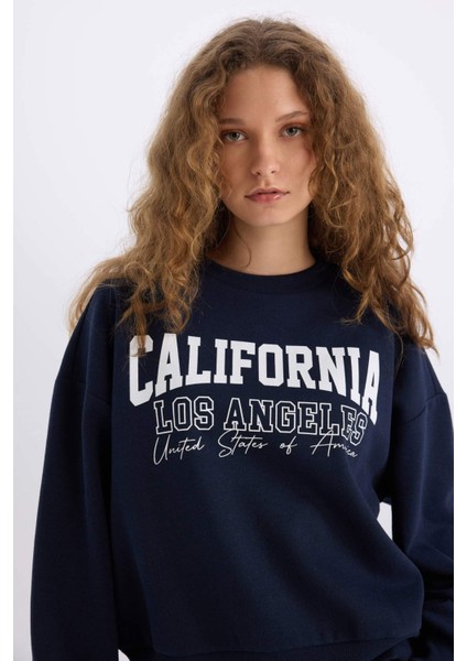 Loose Fit Bisiklet Yaka Baskılı Kalın Sweatshirt E3390AXNS