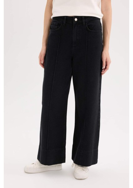 Kısa Geniş Paça Yüksek Bel Crop Jean Yıkamalı Pantolon E3872AX25SP