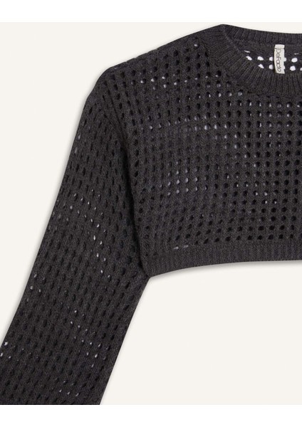 Kız Çocuk Crop Bisiklet Yaka Ajurlu Triko Kazak E4971A825SM