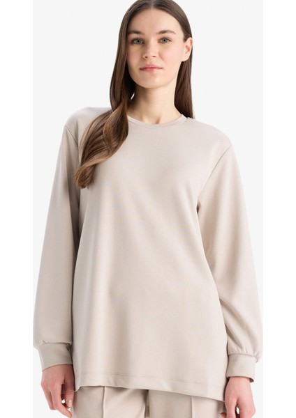 Regular Fit Bisiklet Yaka Basic Düz Siyah Sweatshirt Tunik D4598AX25SP