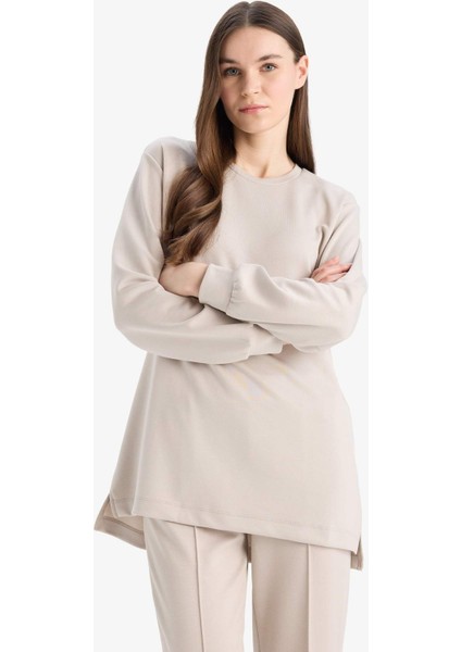 Regular Fit Bisiklet Yaka Basic Düz Siyah Sweatshirt Tunik D4598AX25SP