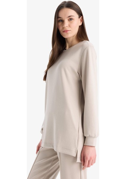 Regular Fit Bisiklet Yaka Basic Düz Siyah Sweatshirt Tunik D4598AX25SP