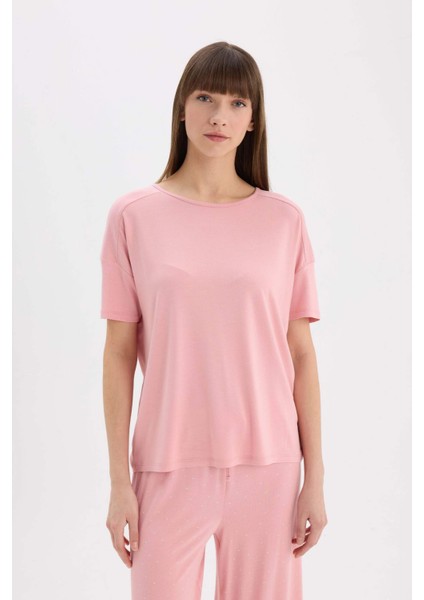 Pijama Takımı Kısa Kollu Üst Beli Lastikli Geniş Paça Alt-Fall in Love D8454AX25SP