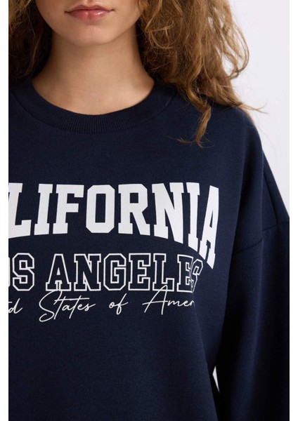 Loose Fit Bisiklet Yaka Baskılı Kalın Sweatshirt E3390AXNS