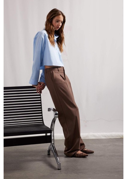 Klasik Kumaş Palazzo Pantolon Wide Leg Geniş Bol Paça Çift Cepli Yüksek Bel Standart Boy Basic Düz D4360AX25SP